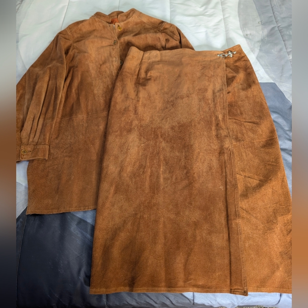 Stylish Brown Women's Leather Skirt Set/ Size 24